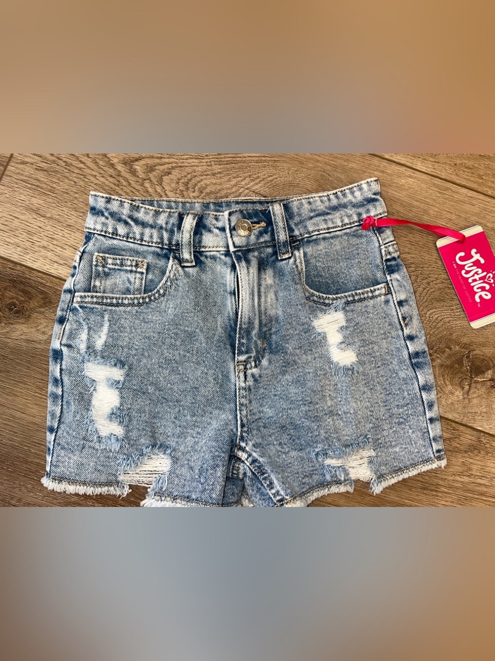Justice Light Blue Distressed Denim Shorts 8